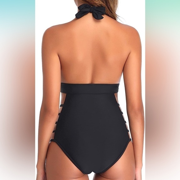 NEW Tempt Me Women Sexy One Piece Plunge V Neck Halter Cutout Monokini - medium  - Picture 3 of 11